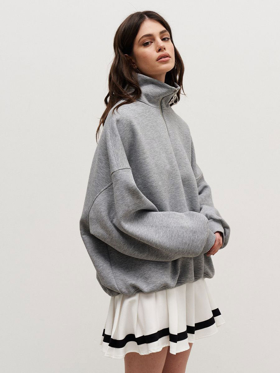 Cardydony Women's Half-Zip Cotton Blend Oversized Sweatshirt