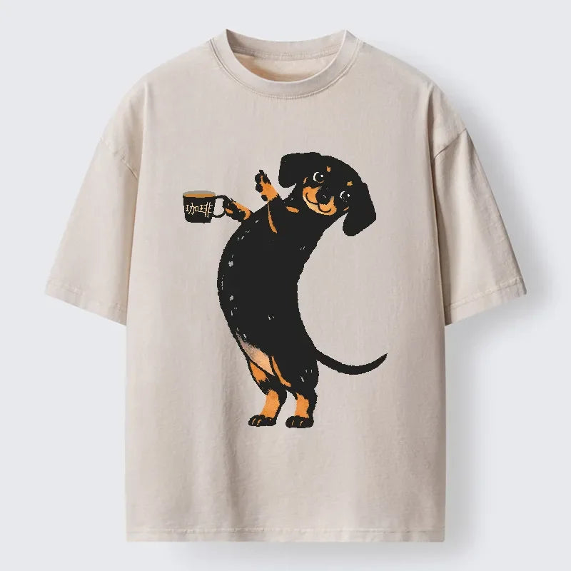 Cardydony Elegant Coffee Dog Washed T-shirt