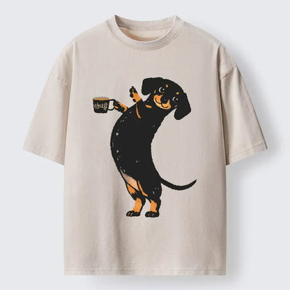 Cardydony Elegant Coffee Dog Washed T-shirt