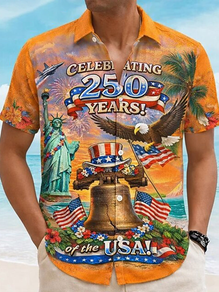 Cardydony Men's Retro America's 250th Anniversary Patriotic Eagle Print Button Up Shirt