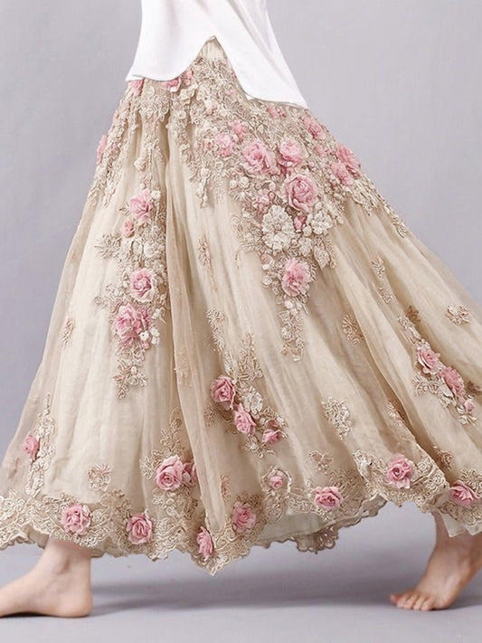 Cardydony Women's Boho Floral Art Pattern Long Skirt