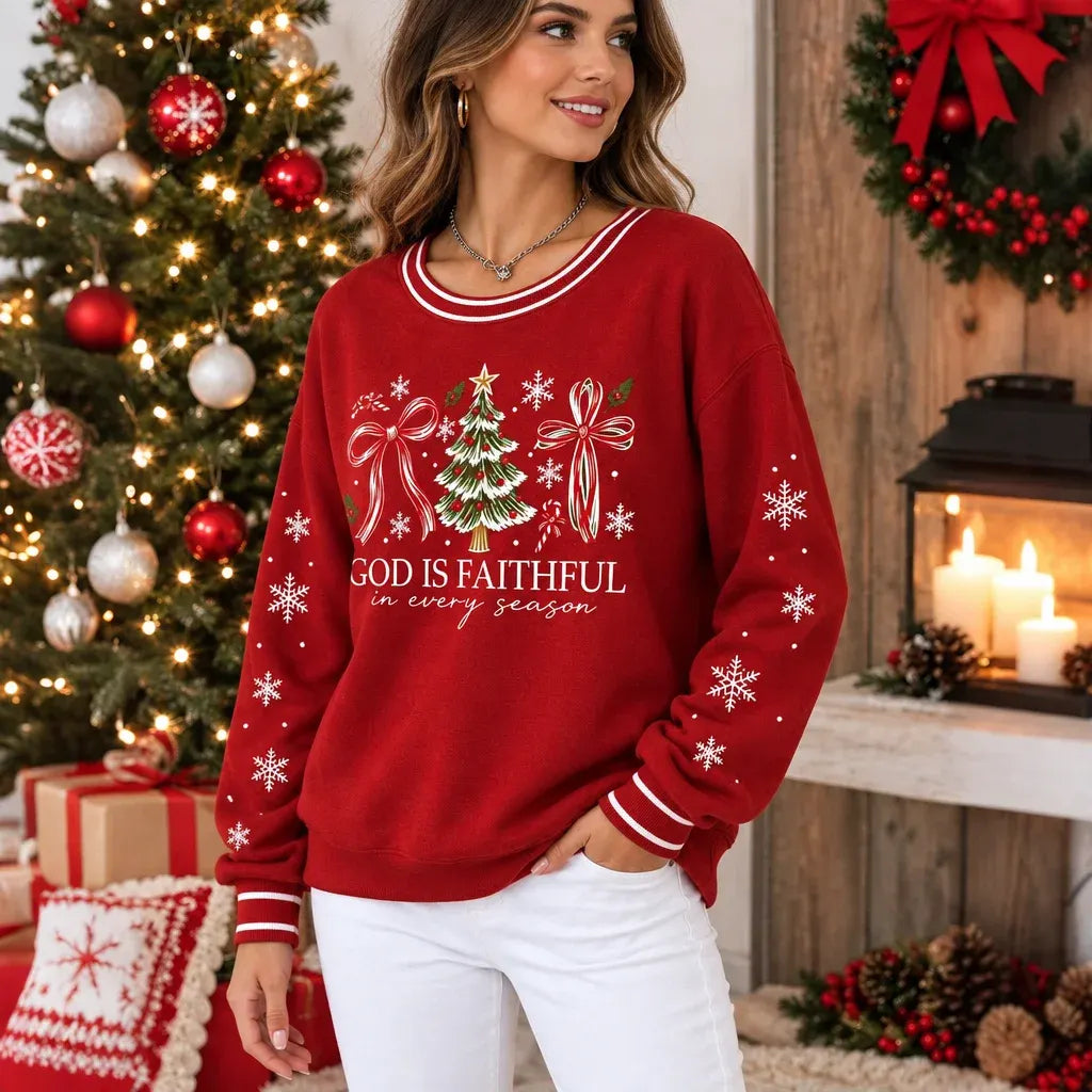 Cardydony Women's Christmas Print Crew Neck Long Sleeve Casual Sweatshirt