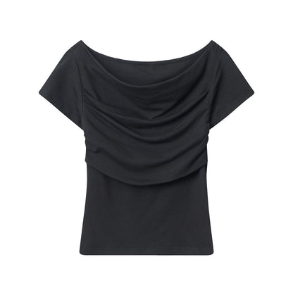 Cardydony Women's Draped Off-Shoulder Slim-Fit Crop Top