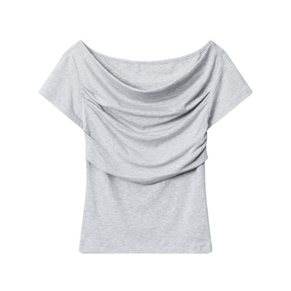 Cardydony Women's Draped Off-Shoulder Slim-Fit Crop Top