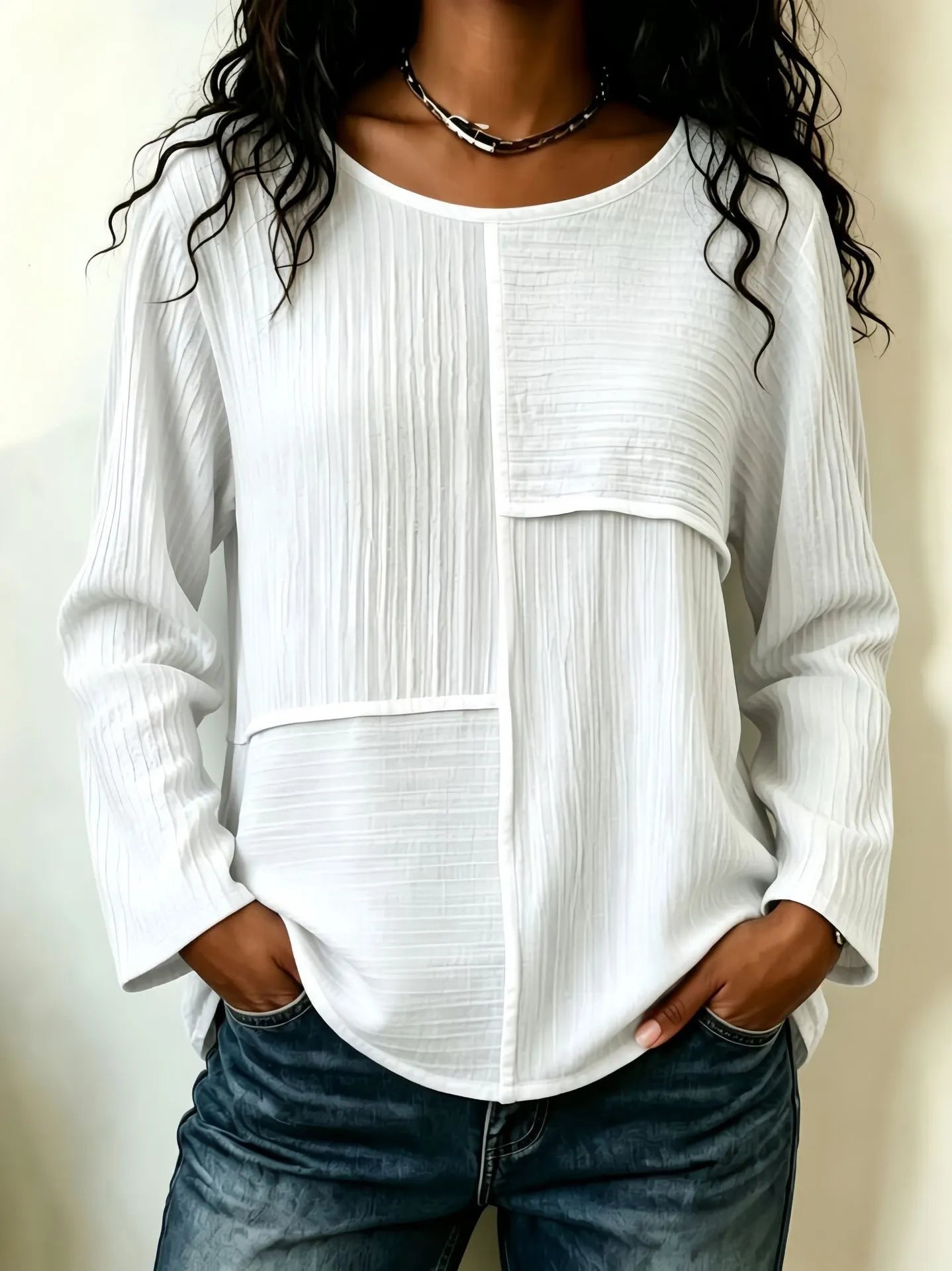 Cardydony Women's Textured Striped Patchwork Loose Batwing Sleeve Casual Blouse