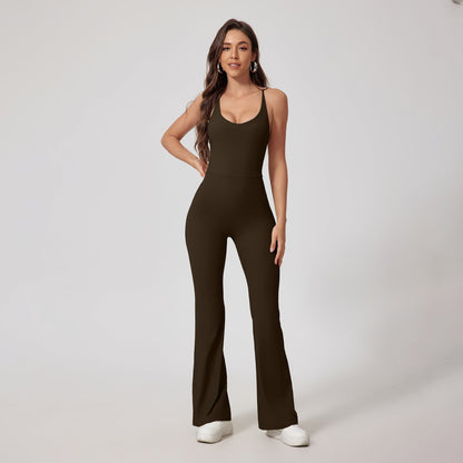 Cardydony Women's Halter Flare-Leg Active Jumpsuit - Trendy and Performance-Driven