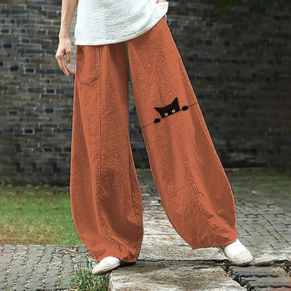 Cardydony Women's Casual Funny Black Cat Print Pants