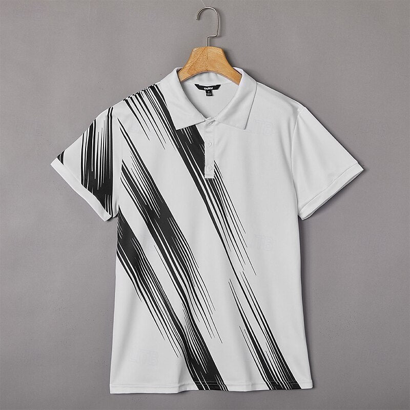 Cardydony Men's Line Pattern Golf Sports Polo Shirt