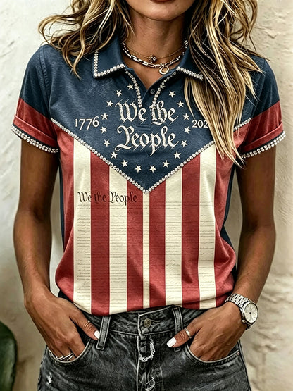 Cardydony Women's Independence Day Printed Casual Ploo Shirts