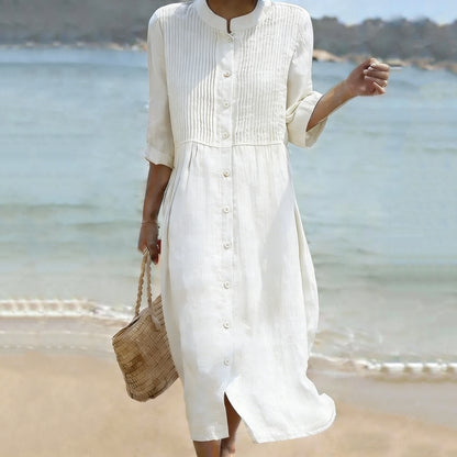 Cardydony Women's Solid Color Multi-pleated Linen Blend Dress