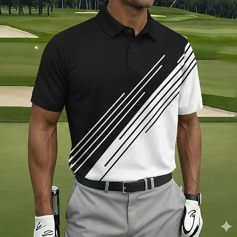 Cardydony Men's Retro Line Pattern Golf Sports Polo Shirt