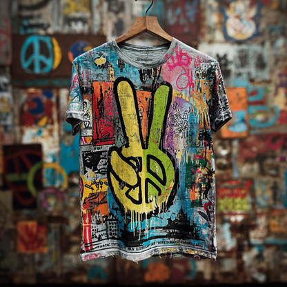 Cardydony Anti-war Theme Graffiti Style Retro Washed T-shirt