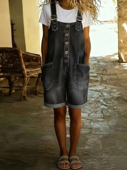 Cardydony Women's Vintage Distressed Washed Shorts Jumpsuit