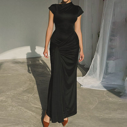 Cardydony Women's Fashionable And Elegant Slim-fit Pleated Tie-waist Short-sleeved Dress