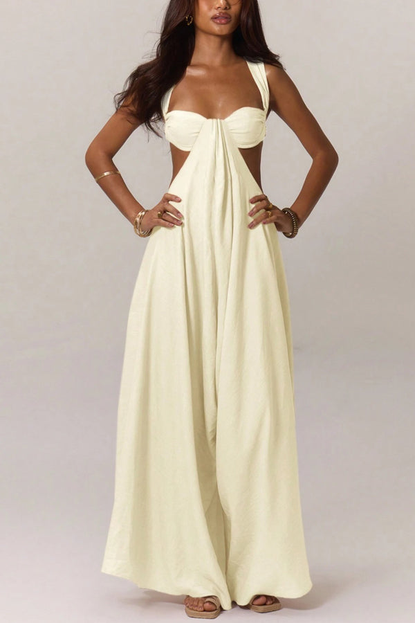 Cardydony Women's Solid Color Casual Camisole Loose Stretch Wide-leg Jumpsuit