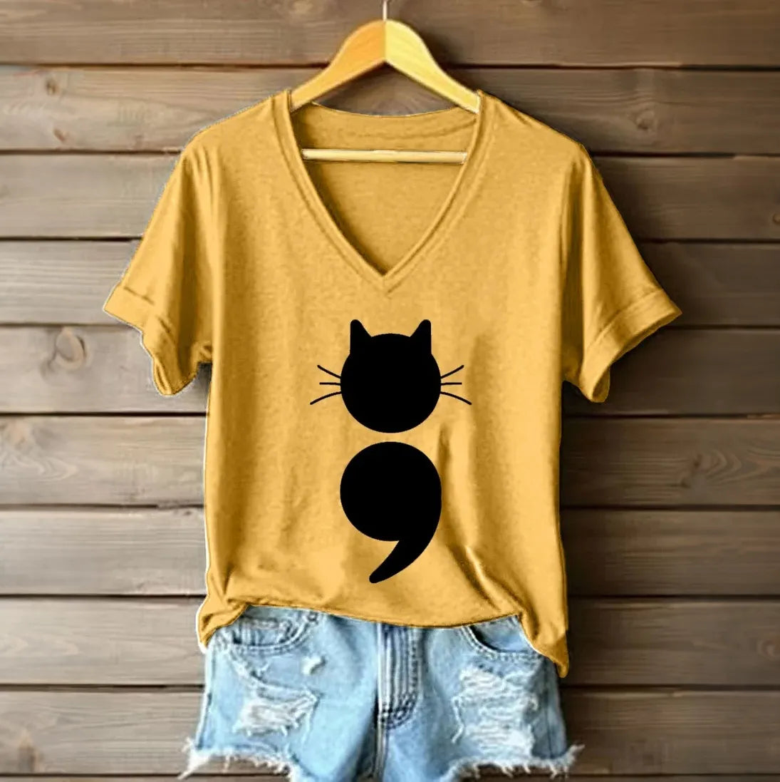 Cardydony Women's Survivor Cat Semicolon Mental Health Graphic Print Short Sleeve T-shirt