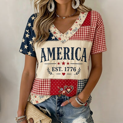 Cardydony Women's Retro American Anniversary Printed T-shirt
