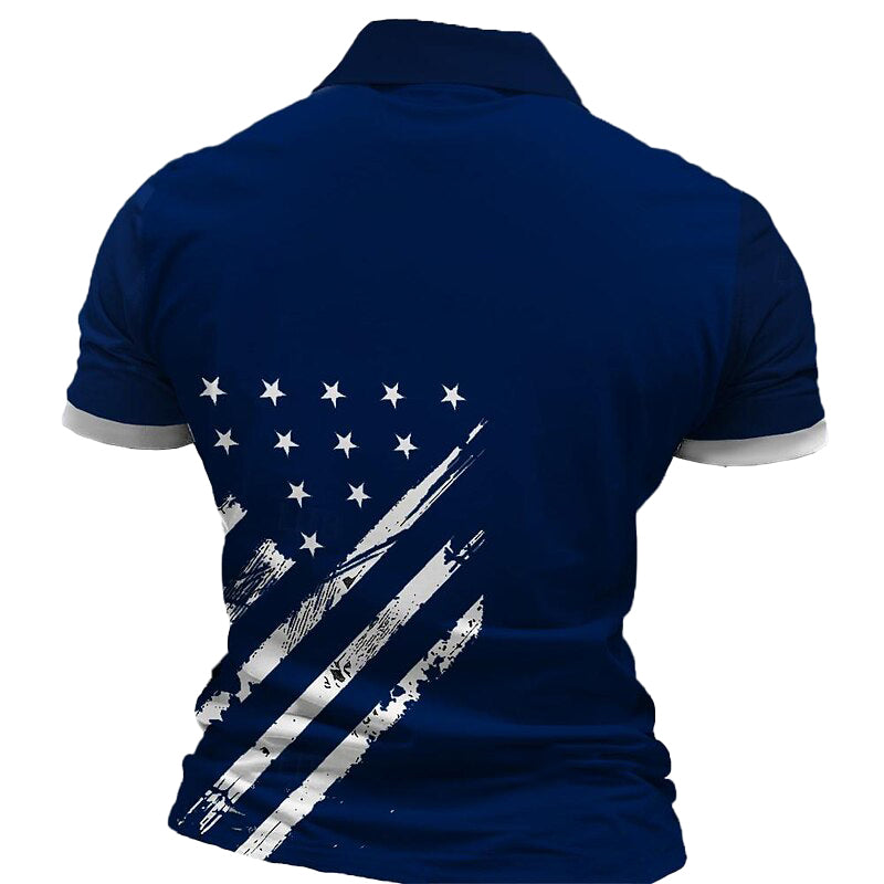 Cardydony Men's Retro American Flag Veterans Print Zipper Up Polo Shirt