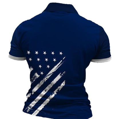 Cardydony Men's Retro American Flag Veterans Print Zipper Up Polo Shirt