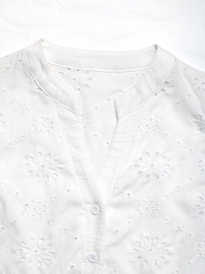 Cardydony Women's Eyelet Ruffle Sleeve Blouse | V-Neck Button Front Top