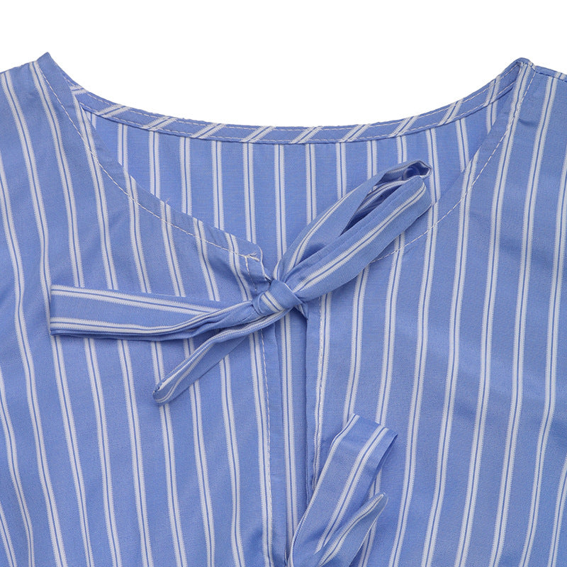 Cardydony Women's Striped Bow-Tie Mini Dress | Puff Sleeve A-Line Dress