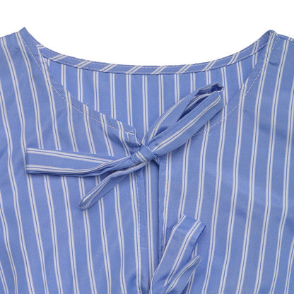 Cardydony Women's Striped Bow-Tie Mini Dress | Puff Sleeve A-Line Dress