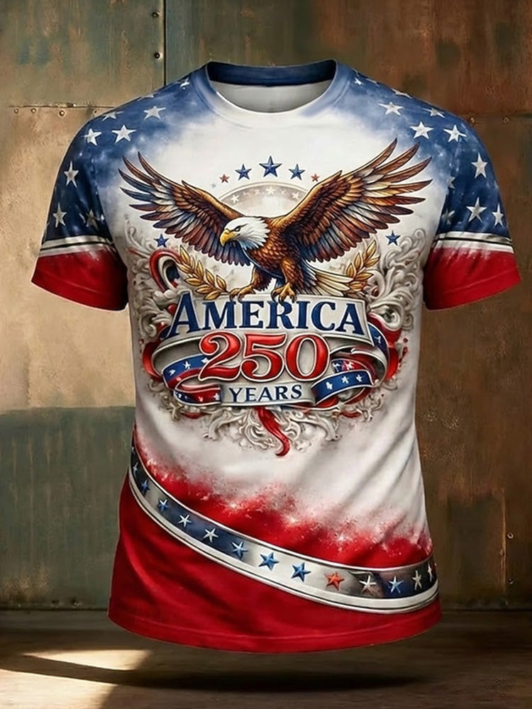 Cardydony Men's America 250 Years Text Bald Eagle Us Flag Print T Shirt