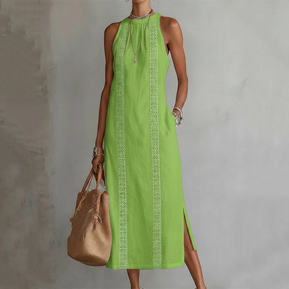 Cardydony Women's Solid Color Lace Patchwork Sleeveless Midi Dress