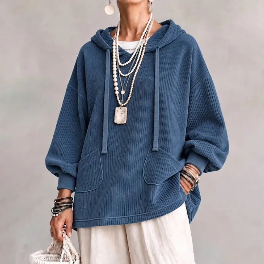 Cardydony Women's Fall Winter Cozy Pocket Corduroy Hooded Top