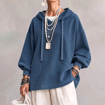 Cardydony Women's Fall Winter Cozy Pocket Corduroy Hooded Top