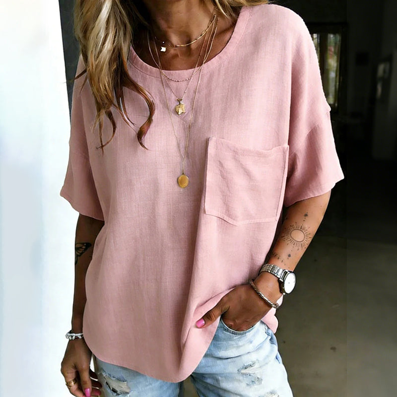 Cardydony Women's Vintage Casual Cotton And Linen Loose Pocket Top