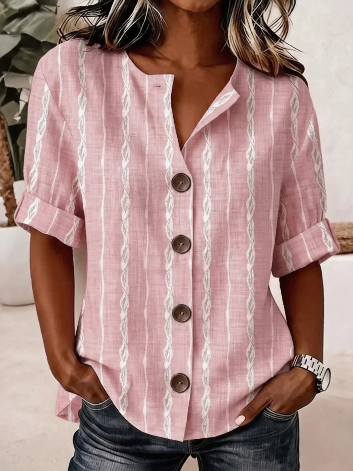 Cardydony Women's Striped Art Pattern Casual Shirt