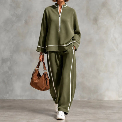 Cardydony Elegance Half-zip Pullover And Wide-leg Pants Set