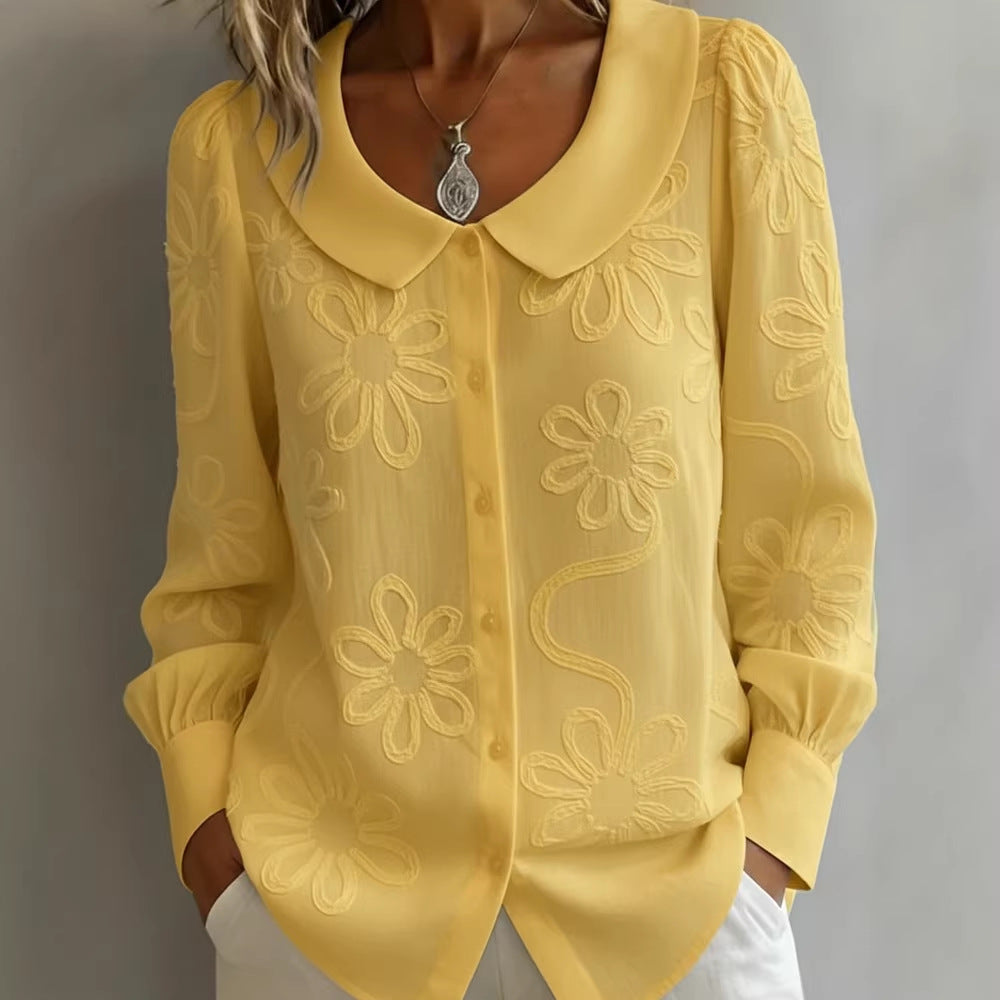 Cardydony Vintage Floral Pattern Peter Pan Collar Cozy Shirt