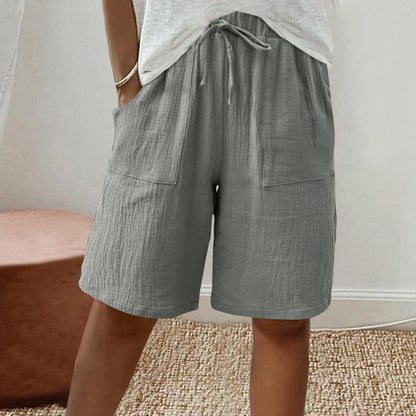 Cardydony Linen Solid Color Strappy Loose Casual Shorts