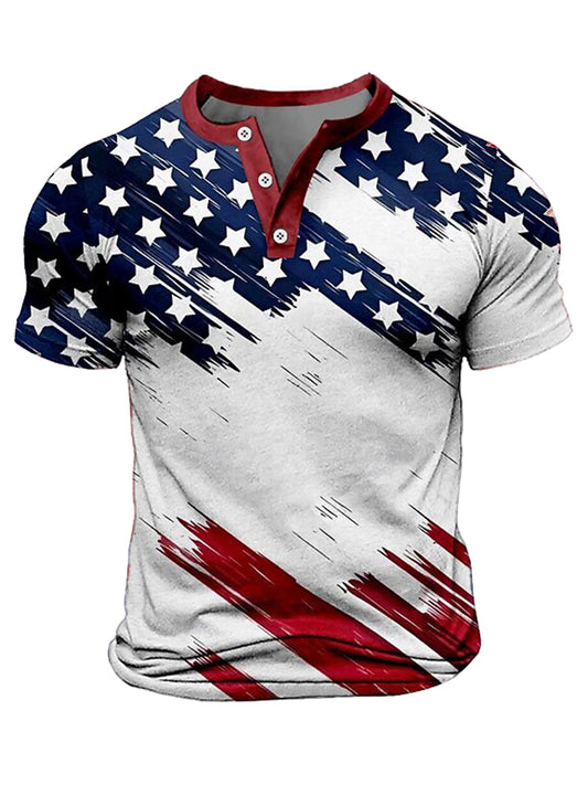 Cardydony Men's America's 250th Anniversary Print Henley T-shirt