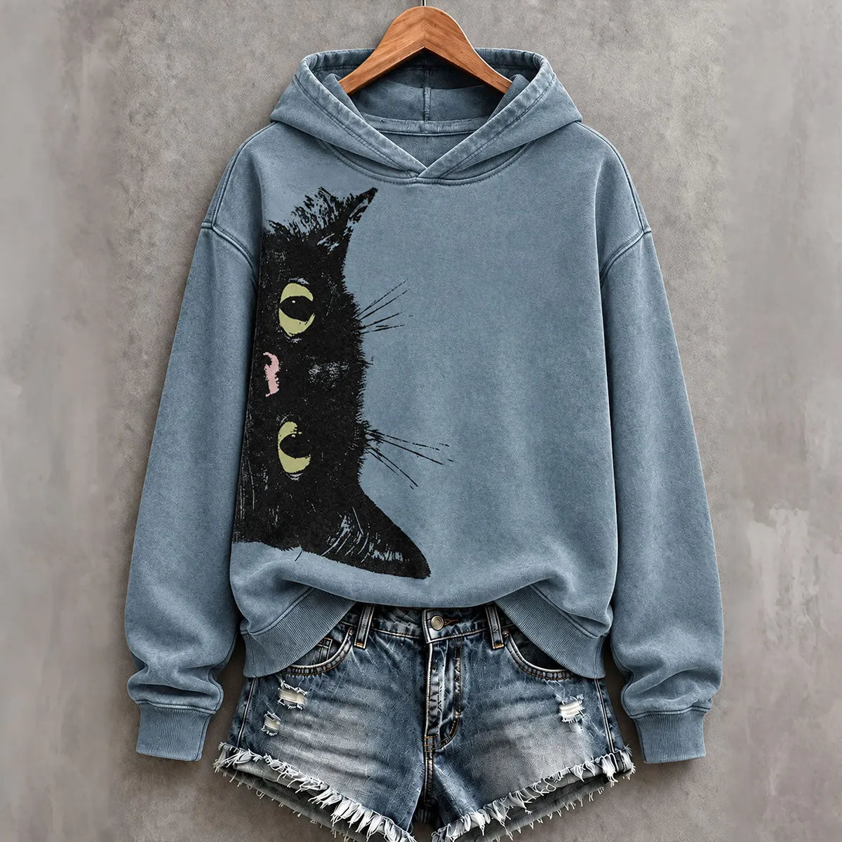 Cardydony Women's Retro Black Cat Print Hoodie