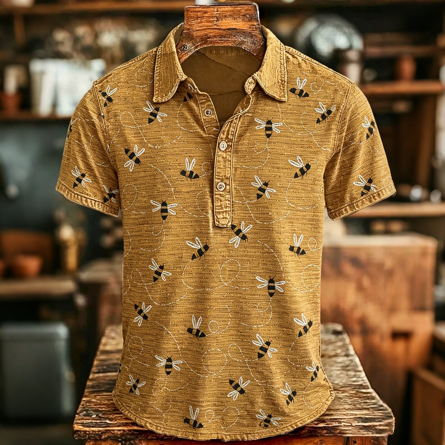 Cardydony Men's Retro Bee Design Polo Shirt