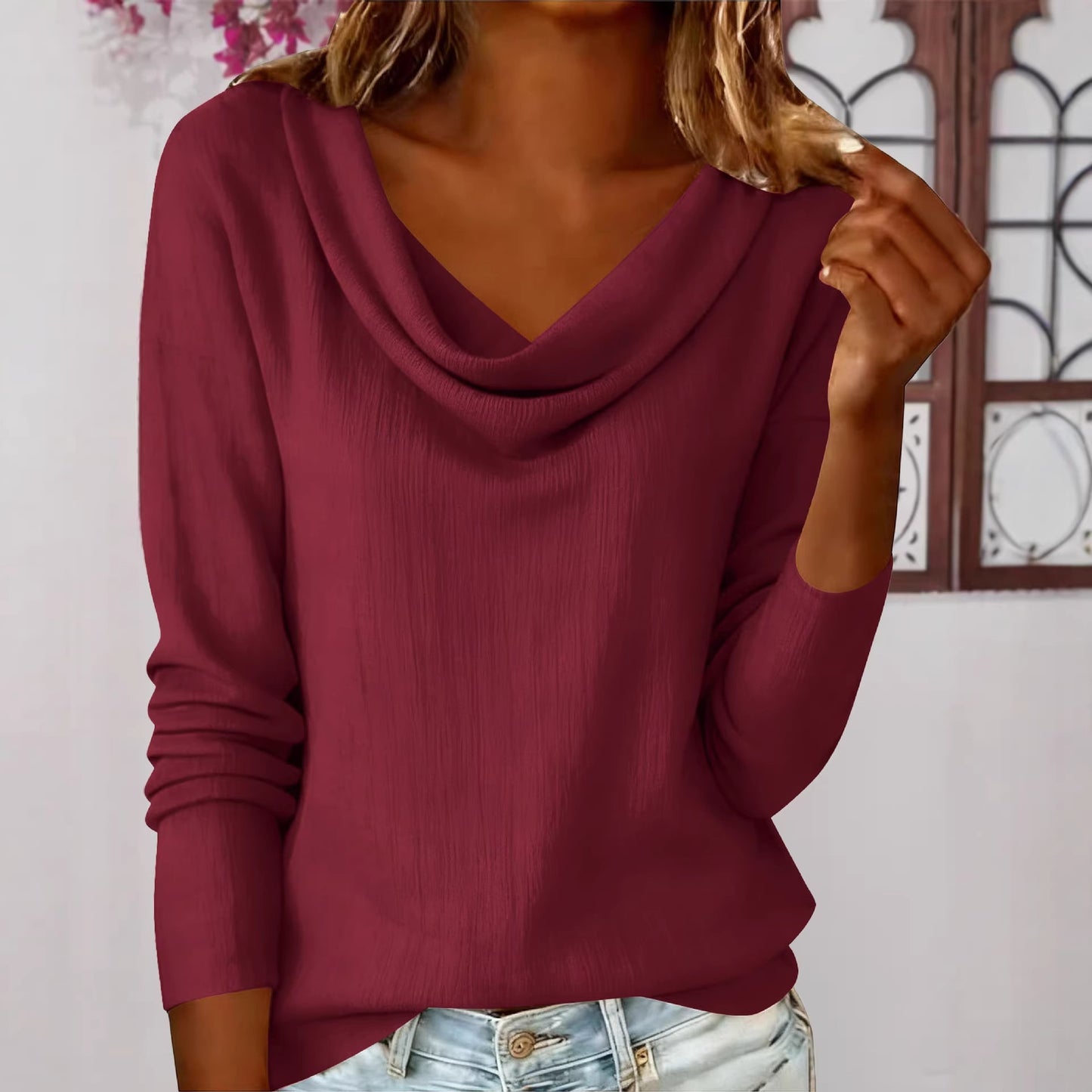 Cardydony Women's Retro Solid Color Turtleneck Cotton Linen Top