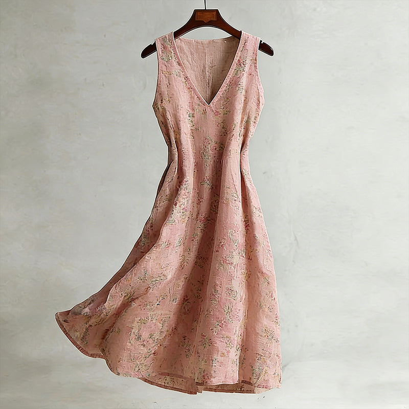 Cardydony Women's Retro Bohemian Floral Pattern Casual Sleeveless Dress
