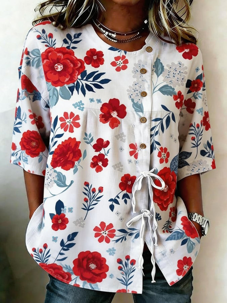 Cardydony Women's Anniversary Print Half Sleeve Casual Blouse