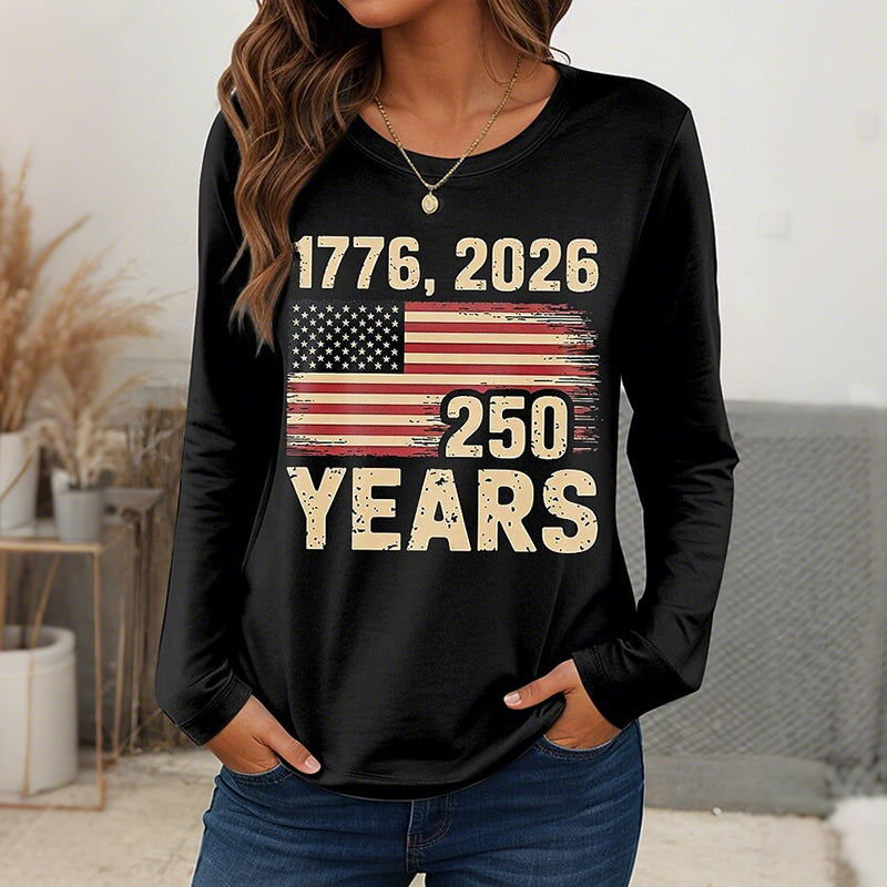 Cardydony Women's Retro American 250th Anniversary Print Long Sleeve T-shirt