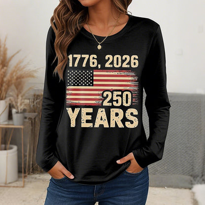 Cardydony Women's Retro American 250th Anniversary Print Long Sleeve T-shirt