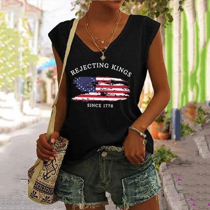 Cardydony Women's Rejecting Kings Since 1776 Print V Neck Tank Top