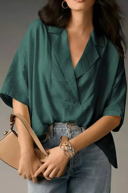 Cardydony Women's Solid Color Loose Lapel Short-sleeved Casual Shirt