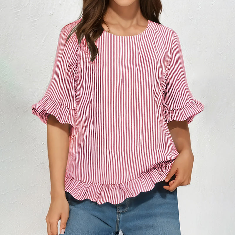Cardydony Women's Striped Crew Neck Loose Shirt