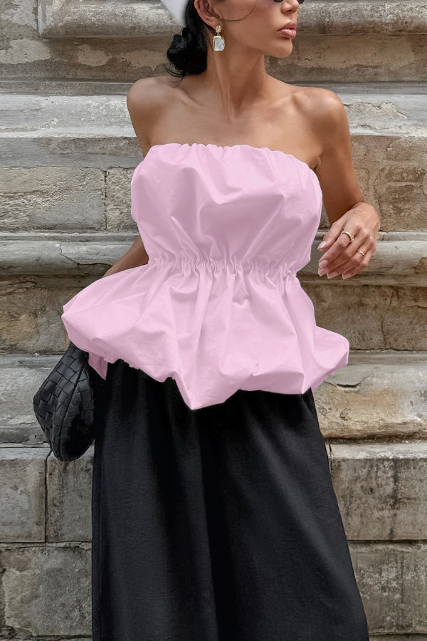 Cardydony Women's Solid Color Sleeveless Off-shoulder Elastic Waist Strapless Top