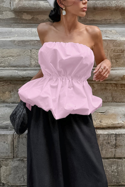 Cardydony Women's Solid Color Sleeveless Off-shoulder Elastic Waist Strapless Top