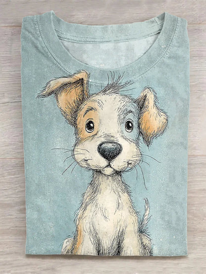 Cardydony Women's Cute Dog Art Vintage Washed T Shirt