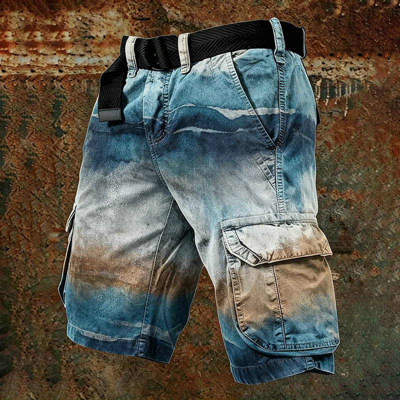 Cardydony Men's Retro Tie-dye Marble Print Outdoor Shorts